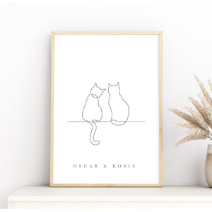 2 Cat Owner Wall Art, 2 Cats Line Drawing Print, Cat Wall art, Personalised Cat Print, Personalise Cat Gift, Pet Print, Cat Lover Gift