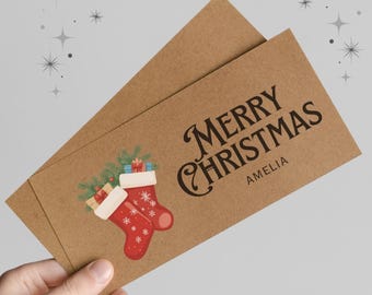 Personalised Christmas Money Envelope, Cash Gift Envelope, Christmas Cash Holder, Xmas Money Wallet, Stocking Money Gift