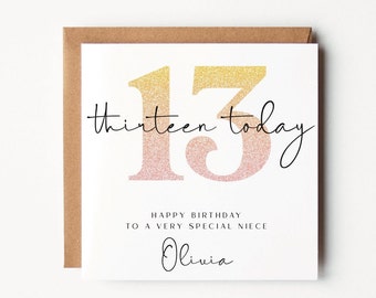 Personalised 13th Birthday Card, Thirteenth Birthday Card, Thirteen, Teenager Card, 13th Birthday, Sister, Goddaughter, Daughter, Niece