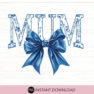 File PNG digitale Mum Floral. Fiocco Coquette blu acquarello. Clip Art stampabile. DOWNLOAD IMMEDIATO. File per Cricut, Silhouette