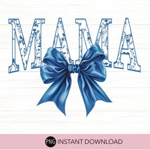 File PNG digitale Mama Floral. Fiocco Coquette blu acquarello. Mama Clip Art stampabile. DOWNLOAD IMMEDIATO. File per Cricut, Silhouette