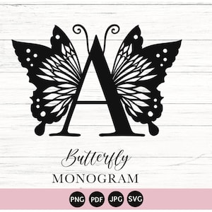 Alfabeto de monograma de borboleta SVG, PNG, JPEG, alfabeto de monograma, gráfico de letras, pacote de alfabeto, clipart de monograma