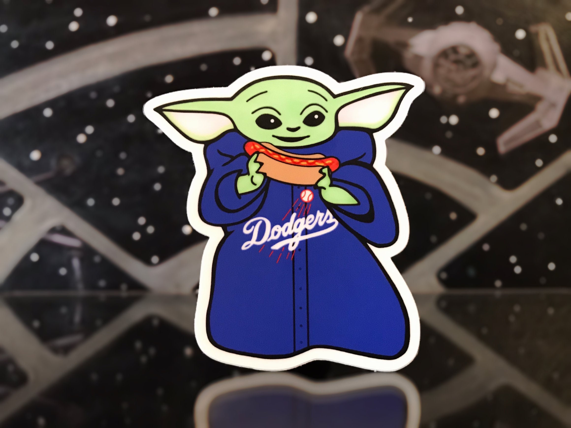 CLEARANCE IMPERFECT Baby Yoda With Dodger Dog Sticker 
