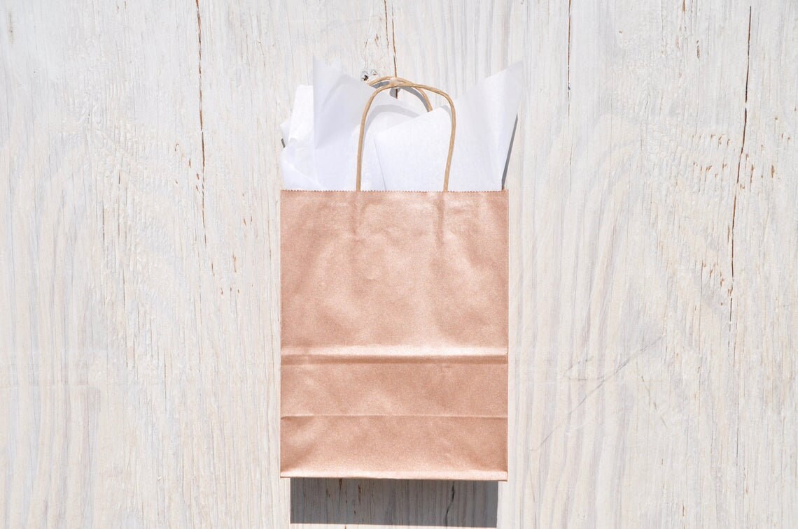 100 Pack Rose Gold Gift Bags with Handles Wedding Etsy
