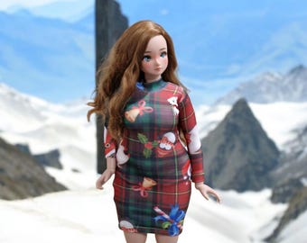 Vestido navideño para muñeca inteligente: traje festivo a cuadros