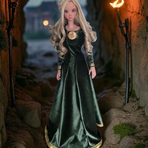 smart doll Fantasy Medieval Dress: Green BJD Doll Clothes