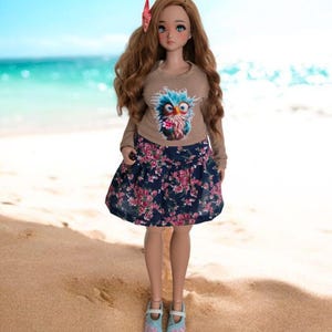 Smart Doll Outfit: Long Sleeve Top and Floral Skirt, 1/3 Scale BJD