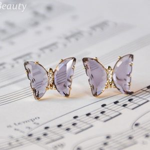 Colorful Butterfly Crystal Earrings • Purple Crystal Earrings • Crystal Jewelry • Birthday Gift • Stud Earring