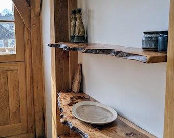 Rare English Elm Shelf, Live Edge Wooden Shelf, Historic 300 Year Old Elm Shelf, Rustic Wall Shelf, Handmade Shelves, Two Tone Elm Shelves
