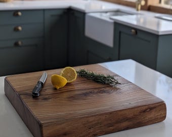 5cm Thick Elm Chopping Board, Solid Wood Butcher Block, Handmade Heavy Duty Cutting Board, Rustic Kitchen Board, Live Edge Elm Serving Board