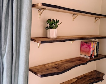 Floating Elm Shelf | Live Edge Wood Wall Shelf | Rustic Solid Wood Floating Shelf | Rustic Shelves