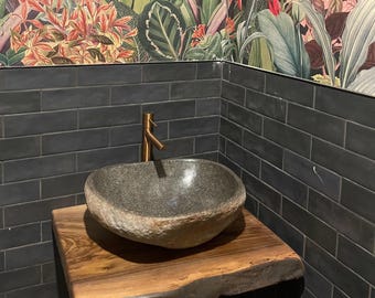 Badezimmer Waschbecken Regal | Floating Vanity Sink Regal | Live Edge Spülenregal in Nussbaum