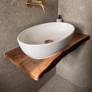 Walnut Bathroom Vanity Shelf | Floating Walnut Sink Shelf | Live Edge Wooden Basin Shelf