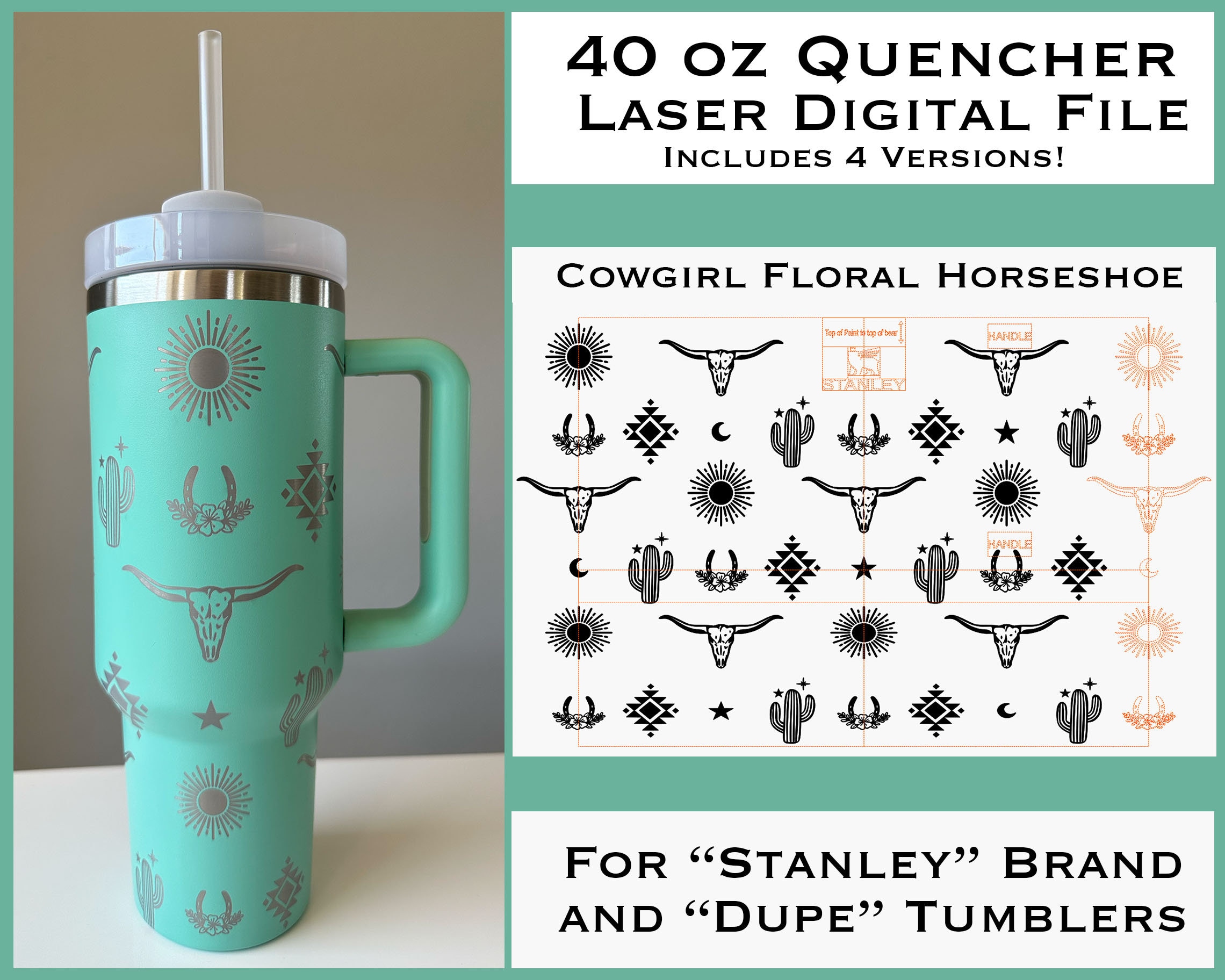 Floral Horseshoe Cowgirl 40oz Quencher Tumbler Wrap Laser Design File ...