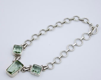 Vintage Green Amethyst Prasiolite Statement Short Choker Necklace in Sterling Silver