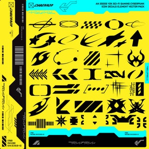 Retro futuristic aesthetic 2000s y2k sci-fi gaming cyberpunk icon decals element vector pack, a SVG digital files for decor, logo and symbol