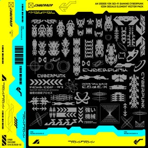 Retro futuristische 2000er Jahre Sci-Fi Gaming Cyberpunk Abziehbilder Element Vektor-Pack-Bundle, digitale SVG-Dateien für die Dekoration, Logo-Icon-Symbol HUD