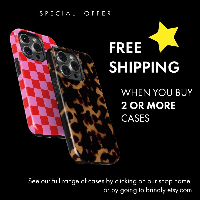 two iphone cases with a black background and a red and white checkerboard pattern