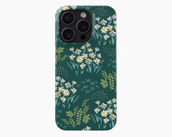 Étui pour portable à fleurs VERT ÉMERAUDE | iPhone 15 14 13 12 11 X Xr Pro Plus | Samsung Galaxy S24 S23 S22 S21 S20 Fe Ultra | Google Pixel 8 7 6