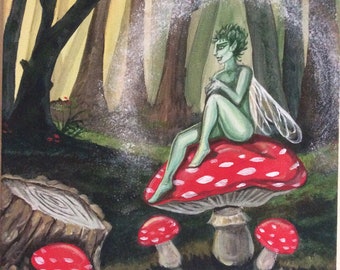 Download Mushroom Fairy Bathing In Golden Light Original Acrylic Painting On Canvas Witchy Mother Nature Forest Pagan Owl Toadstool Aura Magical Painting Art Collectibles Kromasol Com