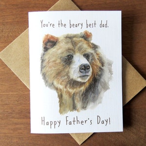 Carte de voeux ours fête des pères, carte de voeux papa illustrée à l'aquarelle, carte papa ours pour papa, pour lui, cadeau papa, carte personnalisée