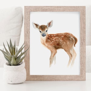 Baby Deer Watercolor Art Print, Fawn Animal Painting, Wildlife Wall Art, Woodland Nursery Kids Room Decor, Sweet Baby Animal, New Mom Gift