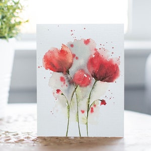 All Occasion Red Poppy Flowers Greeting Card, Multi-Occasion, Blank Floral Card, Watercolor Art Illustrated Note Card