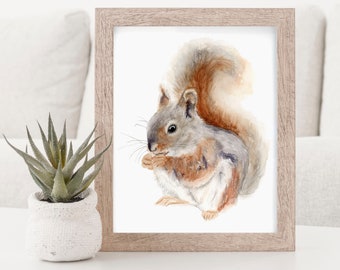 Squirrel Watercolor Art Print, Woodland Wildlife Painting for Wall Art, Cute Animal Art, Nursery Decor, Cabin Decor, Gift for Nature Lovers