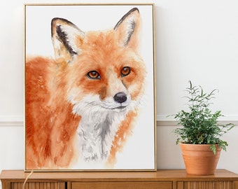 Red Fox Watercolor Art Print, Wildlife Painting, Cute Forest Animal Wall Art, Woodland Nursery Decor, Kids Room, Gift for Nature Lovers