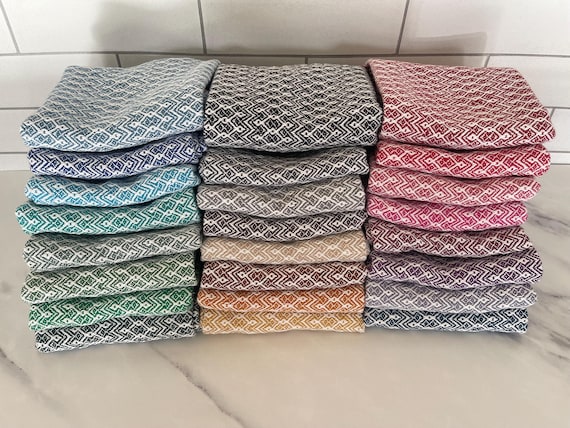 Handwoven 100% Cotton Kitchen Dish Towels, Modern Geometric Diamond Pattern Tea Towels