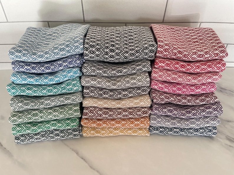 Handwoven 100% Cotton Kitchen Dish Towels, Modern Geometric Diamond Pattern Tea Towels image 1