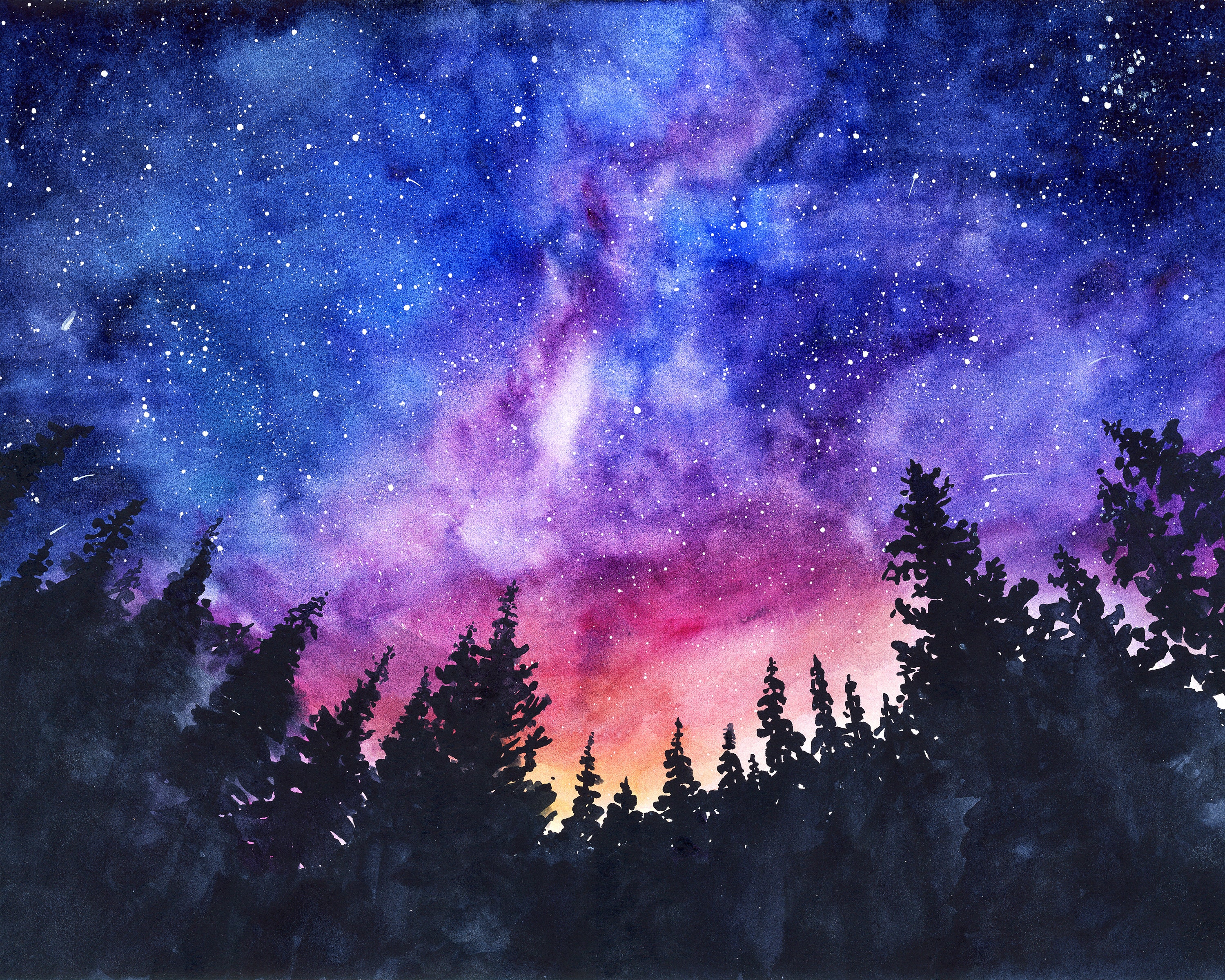 Watercolor Painting, Galaxy Painting, Night Sky, Galaxy Print, Stars,  Starry Night, Watercolor Print, Night Sky Print,print Titled, galaxy -   Finland