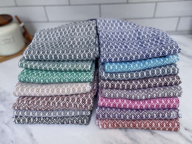Handwoven 100% Cotton Kitchen Dish Towels, Modern Geometric Diamond Pattern Tea Towels image 14