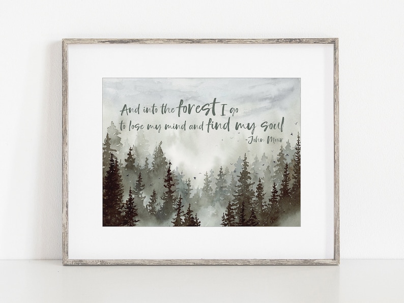 Misty Pine Trees Watercolor Art Print, Foggy Evergreen Forest With John ...