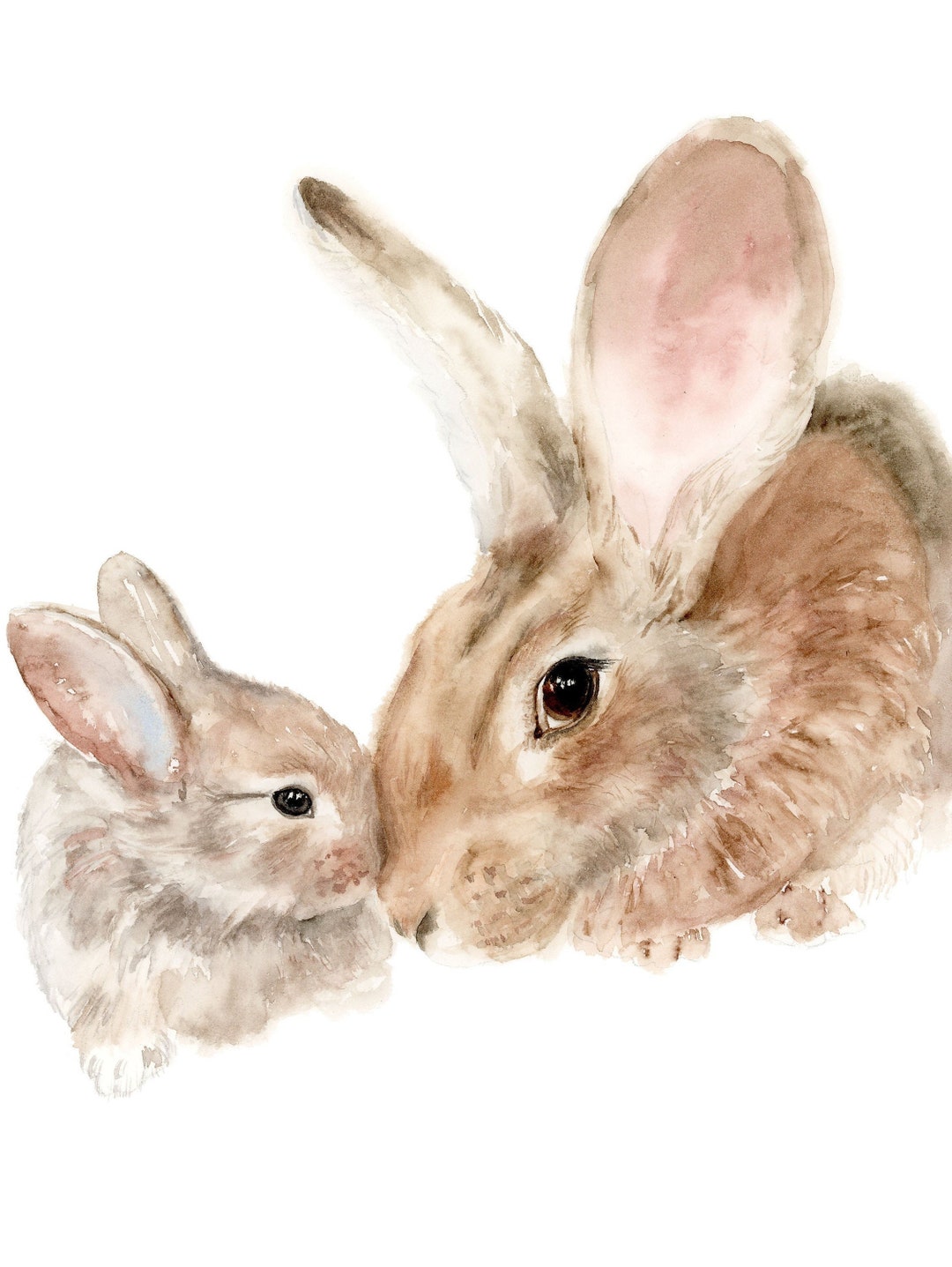 Mom and Baby Bunny Watercolor Art Print, 