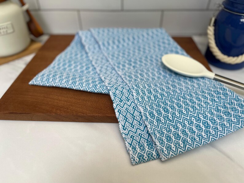 Handwoven 100% Cotton Kitchen Dish Towels, Modern Geometric Diamond Pattern Tea Towels image 2