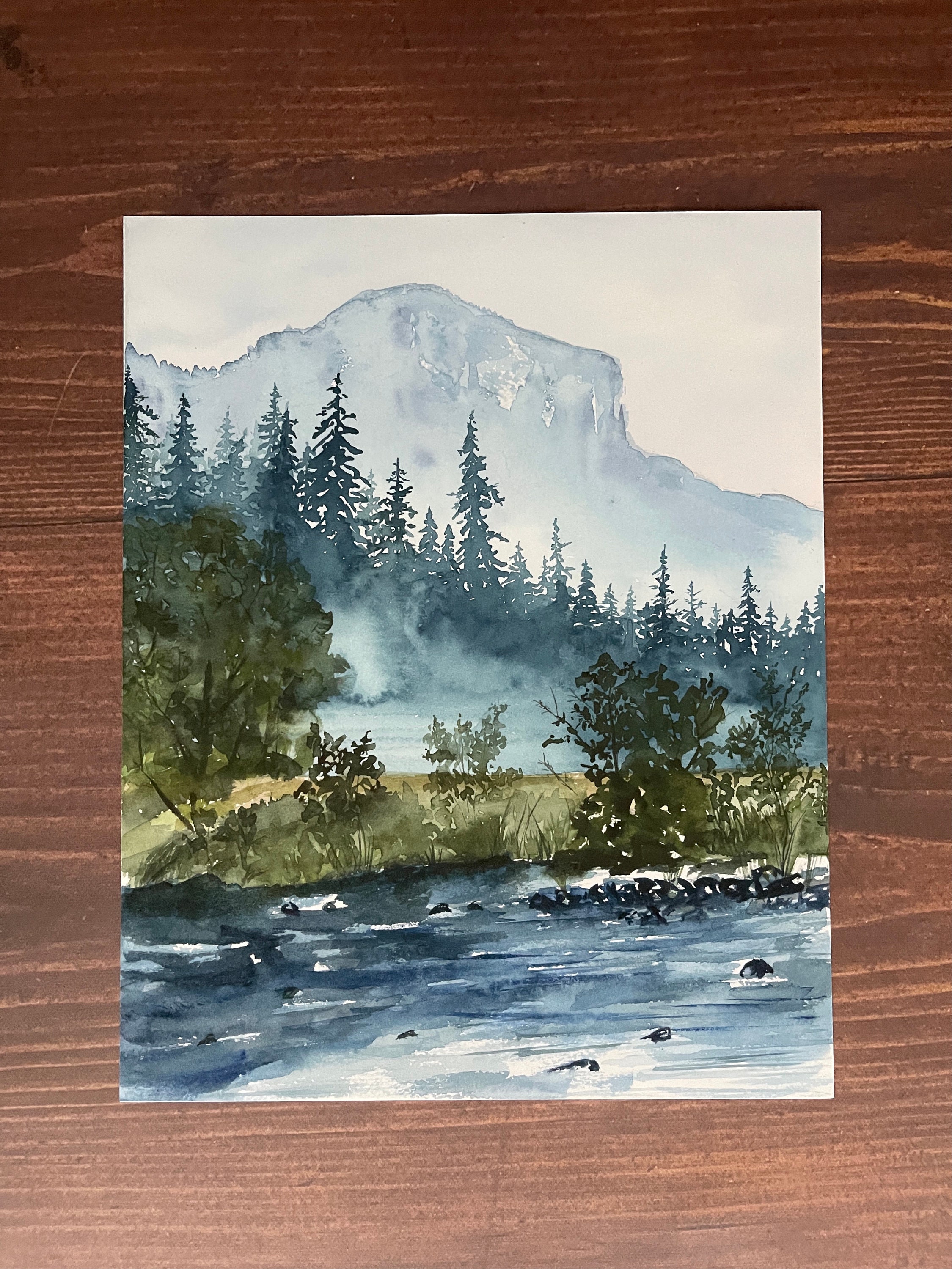 3 Panel Watercolor Art Print Set of Mountain River Yosemite Valley ...