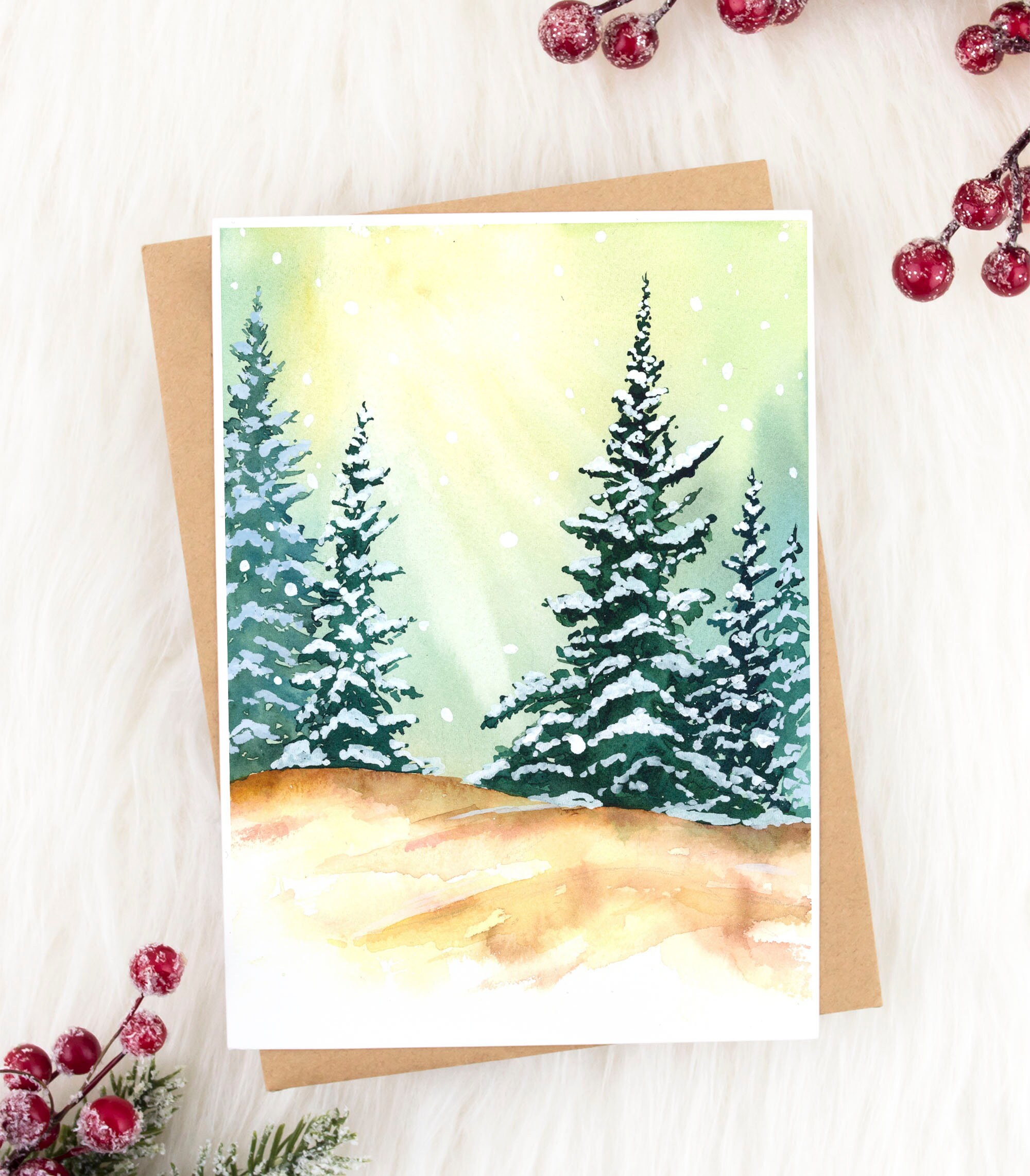 Pine Christmas Tree Greeting Card - The Painted Pen Artwork by