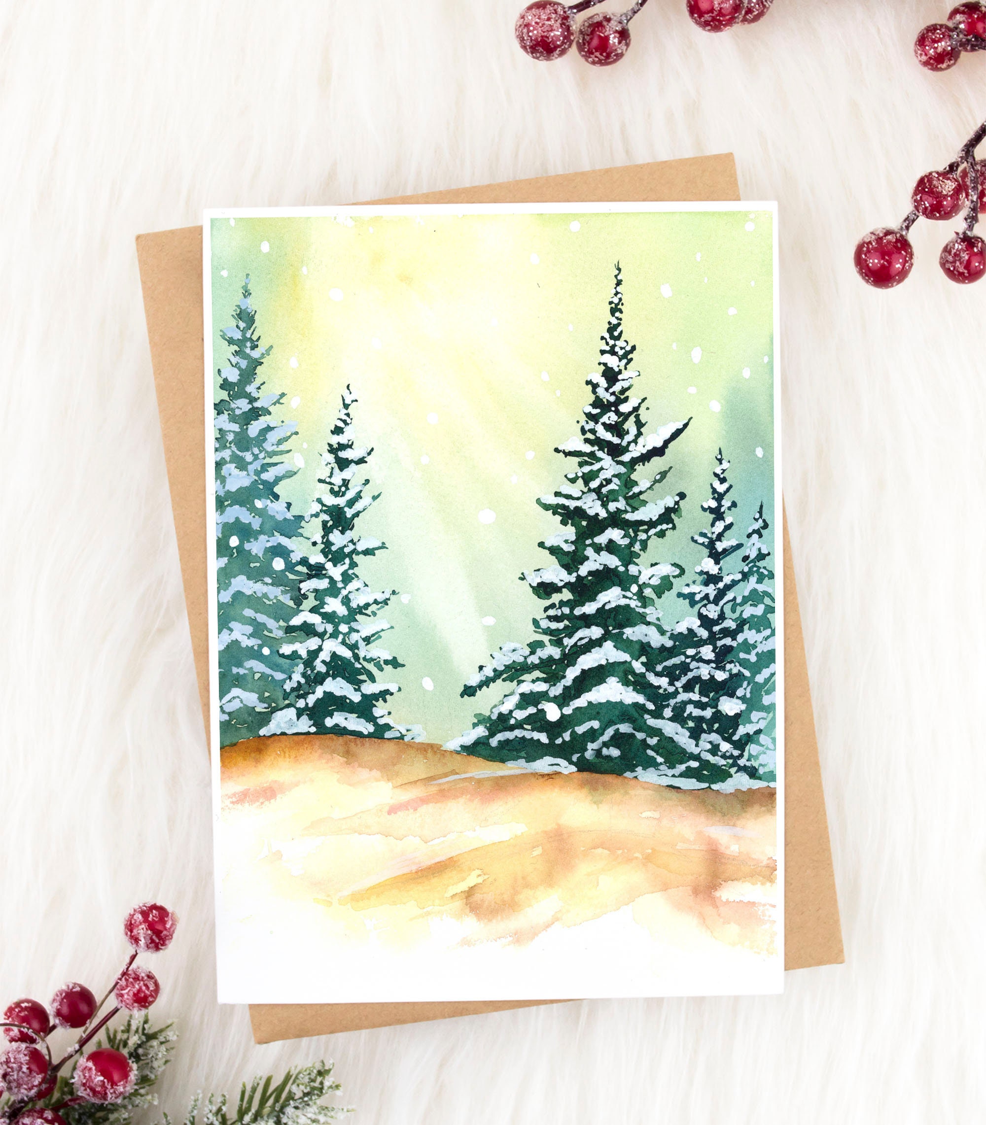 Snowy Pine Trees Holiday Card Set, Christmas Greeting Cards Featuring ...