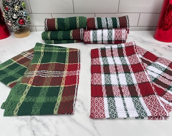 Holiday Handwoven 100% Cotton Kitchen Dish Towels, Christmas Tea Towels