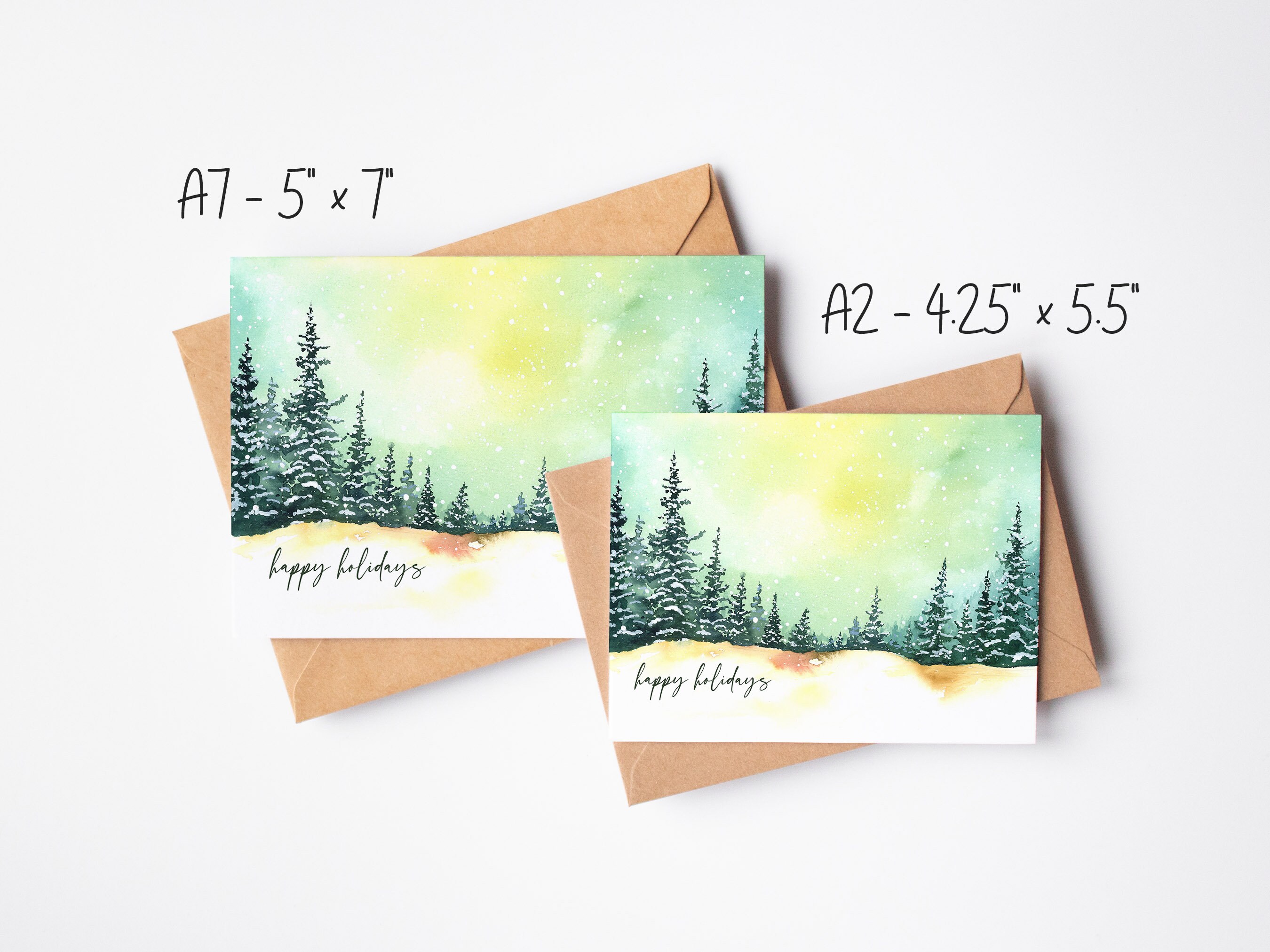 Snowy Pine Trees Holiday Card Set, Christmas Greeting Cards Featuring ...