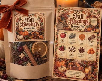 Fall Blessings Simmer Pot, Dried Autumn Fragrance, Hostess Gift (Printed Card)