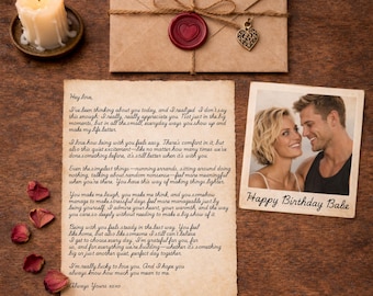 Handwritten Love Letter with Photo, Wax Seal Keepsake, Anniversary Scented Mail
