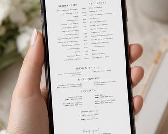 Editable Wedding Day Timeline Template | Minimalist Canva Bridal Itinerary (Digital Download)