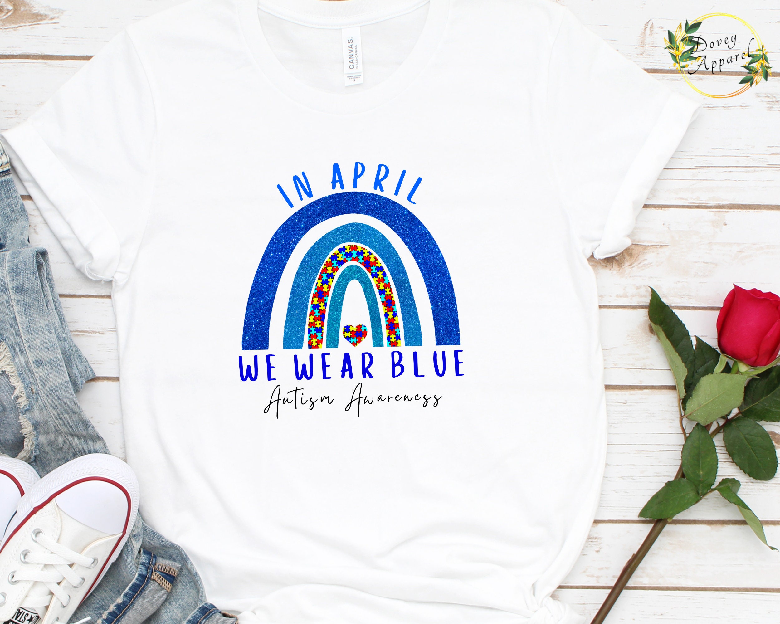 In April We Wear Blue Rainbow Autism Awareness Shirt Autism | Etsy