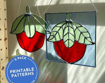 Paquete de patrones • Fresas • Patrones de vidrieras imprimibles