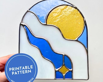 Patrón • Sol y Estrella • Patrones de vidrieras imprimibles