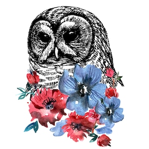 Floral Owl Print, Gothic Print, Witchy Printable, Witchy Prints, Digital Downloads, Owl Art, Gothic Art Prints, Floral Bird Print, Flowers