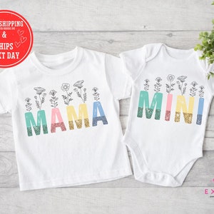 Mama and Mini Floral Shirt, Mama Mini Matching, Natural Onesie, Toddler Tee, Mother&#39;s Day Gift, Gift for Mom and Daughter, Baby Onesie