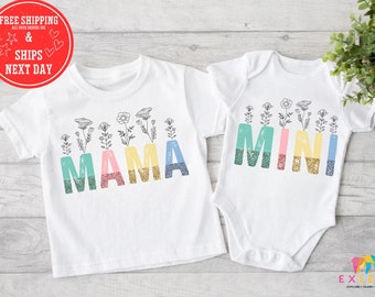Chemise à fleurs pour maman et mini, assortie pour maman mini, grenouillère naturelle, t-shirt pour tout-petit, cadeau pour la fête des mères, cadeau pour maman et fille, grenouillère pour bébé